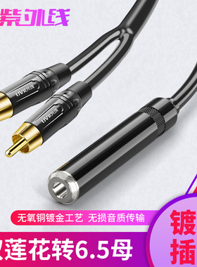 6.5母转双莲花 大三芯6.35mm孔转2个RCA莲花AV一分二音频线