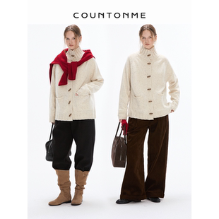 COUNTONME 美丽奴荃羊毛点子纱立领软糯宽松慵懒毛衣开衫