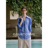 COUNTONME舒适V领100亚麻衬衫 宽松防晒长袖 衬衣