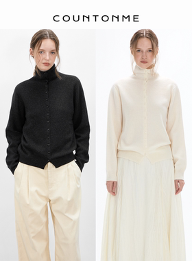 COUNTONME 优雅时髦/100%美丽诺羊毛无缝多扣高领亲肤长袖针织衫