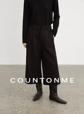 COUNTONME 衣橱百搭王/25秋冬时髦显瘦羊毛混纺高腰阔腿七分裤