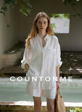 COUNTONME 松弛夏日/慵懒随性风全亚麻廓形衬衫/短裤套装