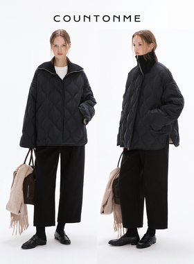 COUNTONME 三星安心可溯源90白鹅绒/精纺羊毛菱格廓形极简羽绒服