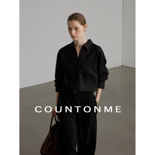 COUNTONME 莱赛尔亚麻黑色极简长袖衬衫 春夏松弛感舒适宽松衬衫