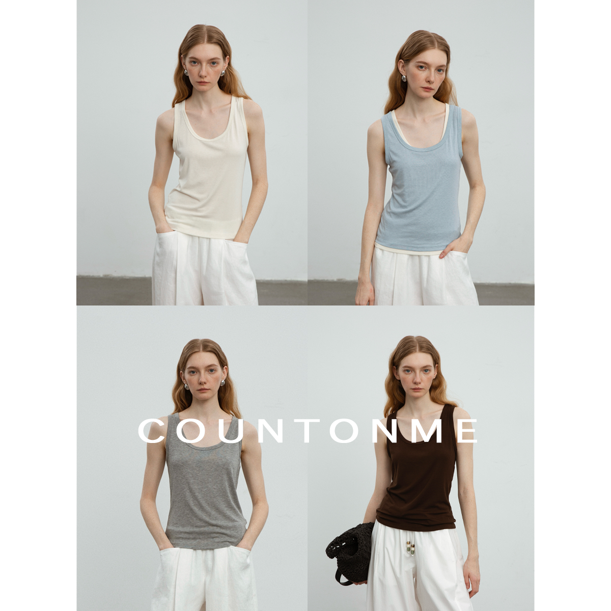 COUNTONME 5色入/天丝羊毛醋酸混纺基础叠穿针织背心