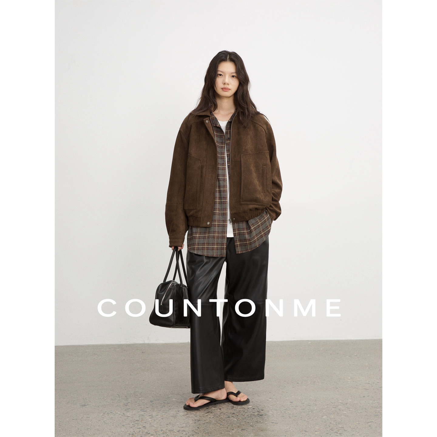 COUNTONME  质感重工/复古老钱柔雾感环保麂皮翻领夹克女短款外套,女装/女士精品,短外套,淘宝优惠券,粉丝福利购,淘宝优惠卷