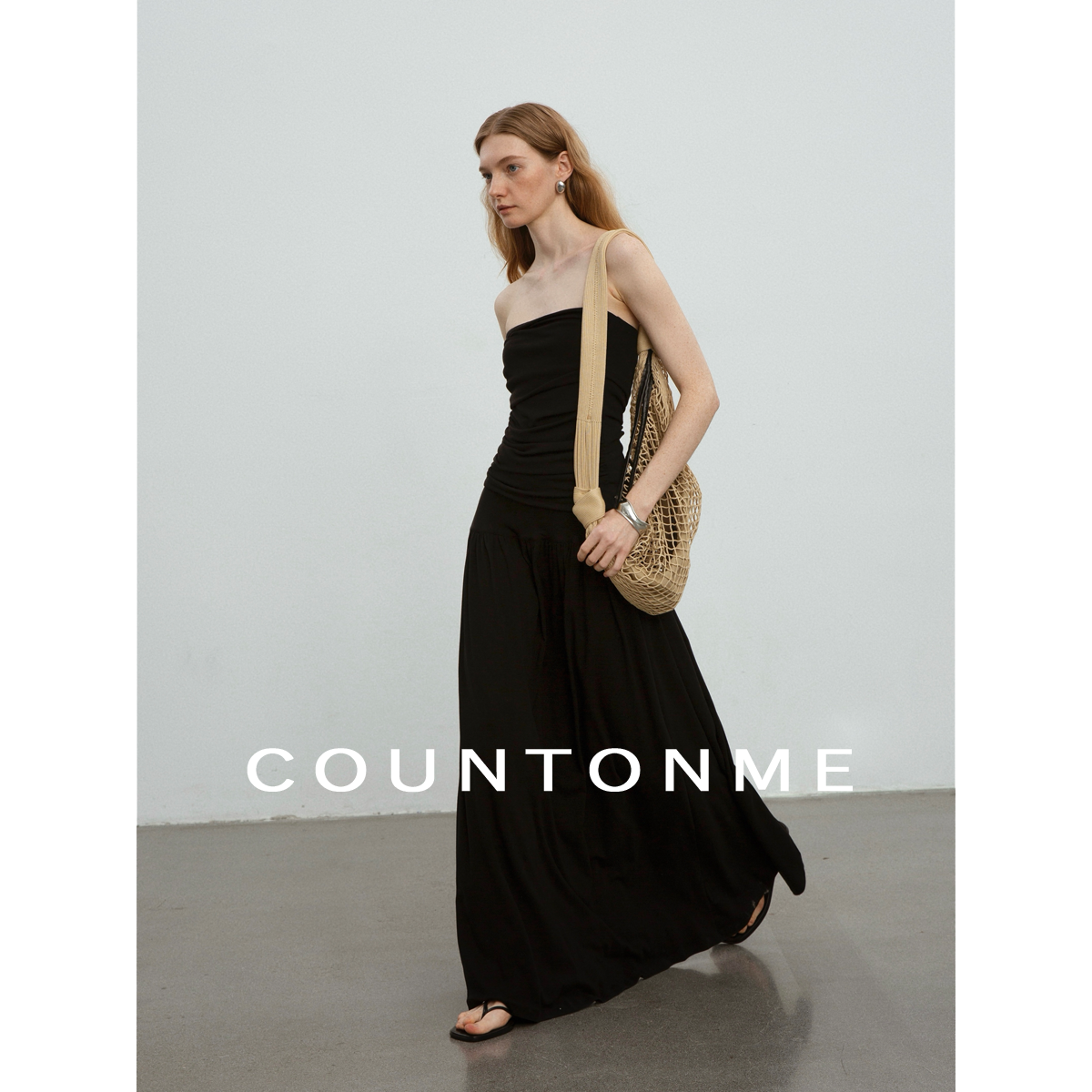 COUNTONME 纸片人套装/慵懒显瘦天丝羊毛褶皱抹胸/半身裙套装