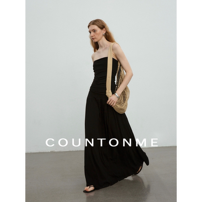 COUNTONME 纸片人套装/慵懒显瘦天丝羊毛褶皱抹胸/半身裙套装