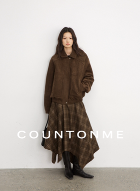 COUNTONME 时髦复古/不规则下摆羊毛格纹半身裙女显瘦百搭A字半裙