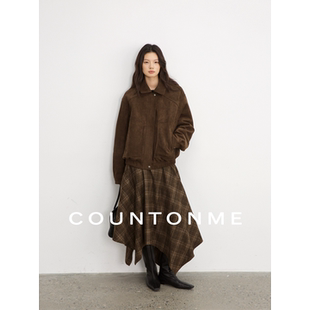 COUNTONME 不规则下摆羊毛格纹半身裙女显瘦百搭A字半裙 时髦复古
