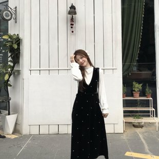 半高领打底衫丝绒小个子连衣裙套装