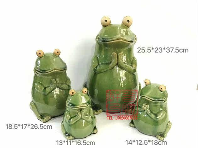 陶瓷工艺品 石湾公仔 祈福青蛙 四口之家