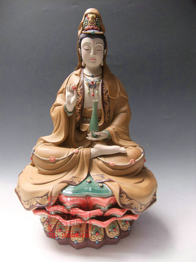 陶瓷工艺品 石湾公仔 坐莲观音 菩萨 佛像