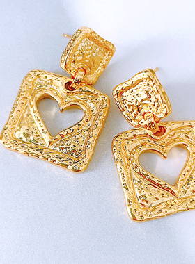 RTZHANG 法式复古肌理感金属镂空爱心耳环女设计感气质时尚耳饰品