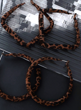 RTZHANG 美拉德丝绒圆形菱形豹纹耳圈耳环女气质时尚复古轻奢耳饰