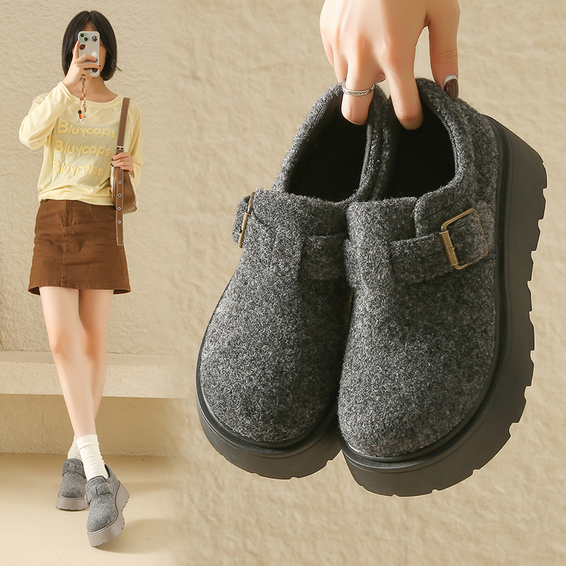 一脚蹬保暖棉鞋子厚底增高乐福鞋