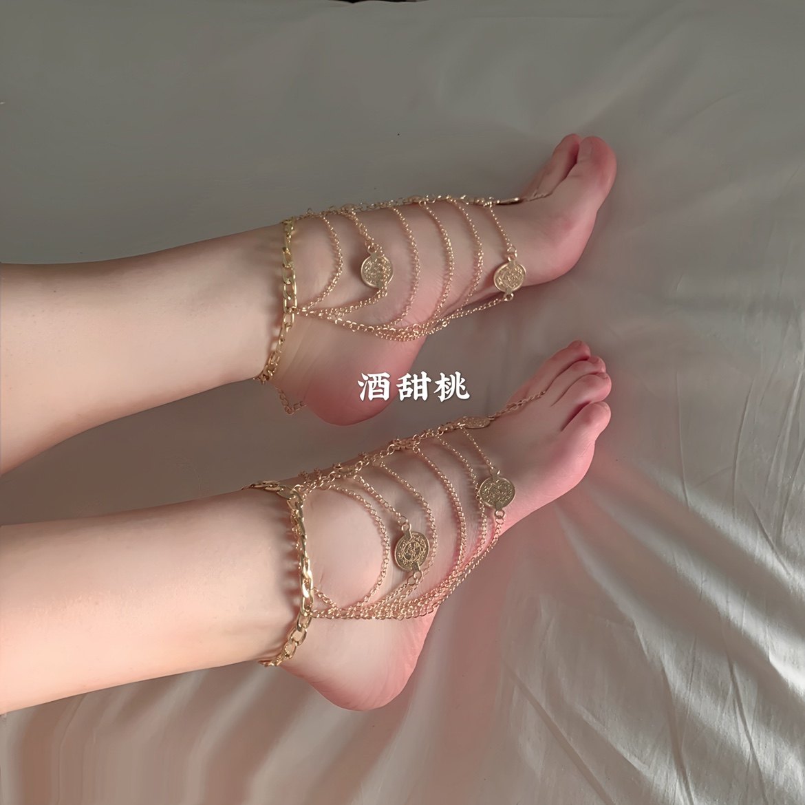 姐姐舔舔jiojio 性感异域风情多层流苏脚链女金属链条脚背链足链