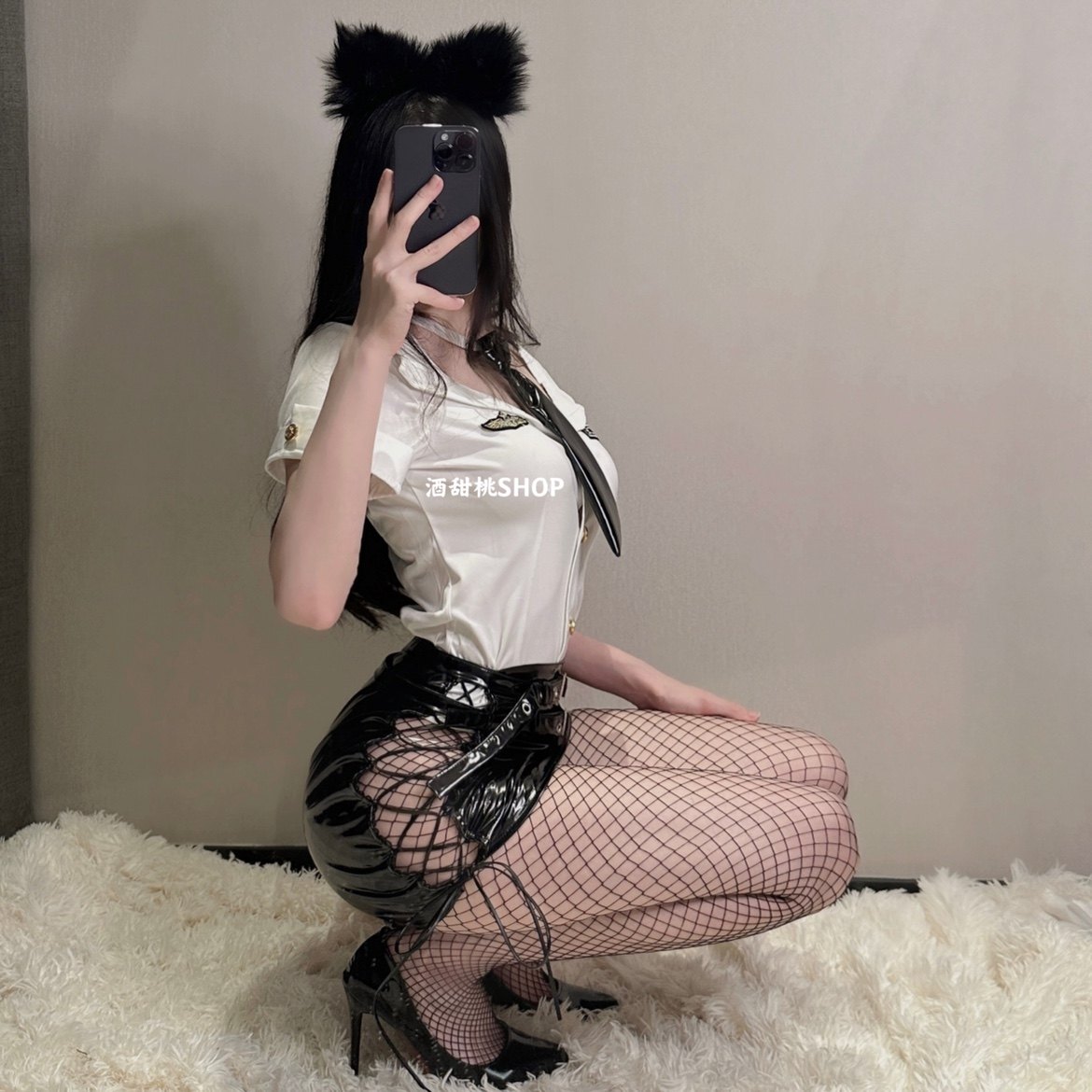 对姐姐上瘾 性感夜店秘书play主播包臀裙制服皮衣套装 做你的猫