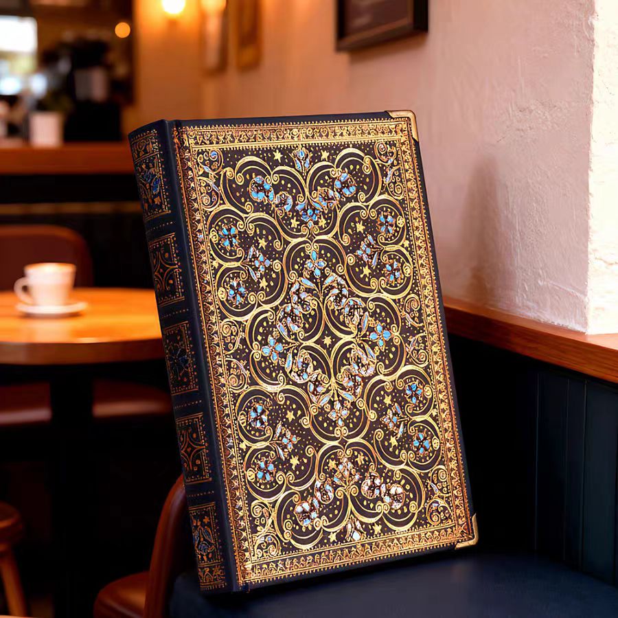 365天硬面精装 牛皮纸日记本空白页烫金创意复古文艺花卉手账本子