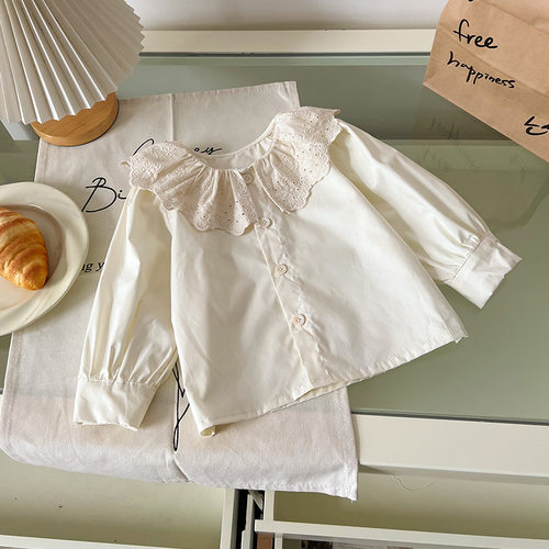 【现货】CY256065女童衬衫2025春季中小童洋气花边娃娃领长袖衬衣