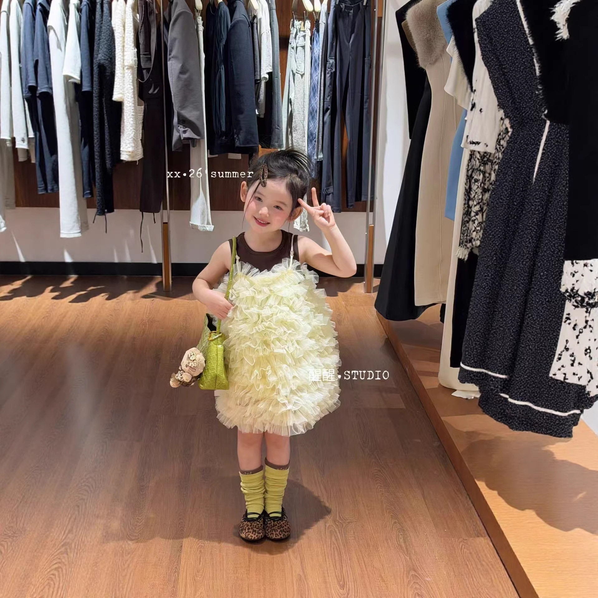 女童连衣裙套装夏韩版洋气时尚可爱无袖背心薄纱吊带蛋糕裙两件套