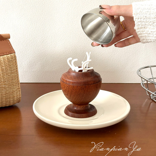 高颜值复古蛋形牙签盒法式轻奢乌檀木不锈钢牙签筒牙线棉签收纳罐