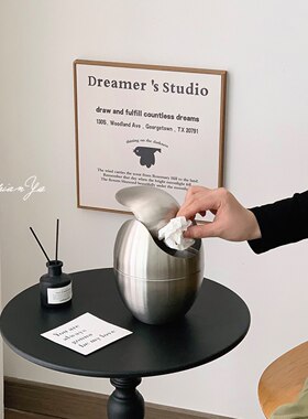 蛋形不锈钢垃圾桶创意办公桌面摇盖废纸篓厨房餐桌迷你垃圾收纳筒