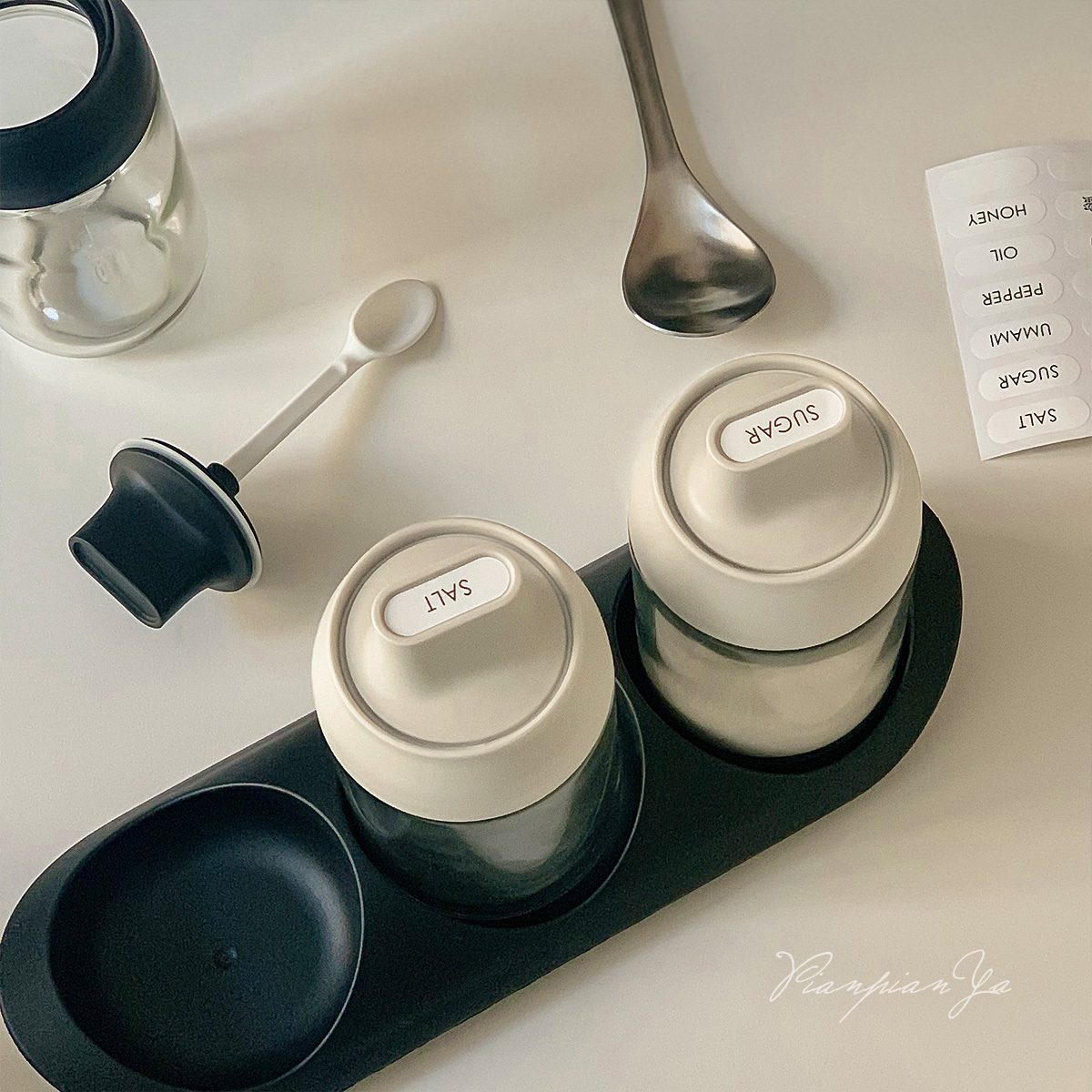 勺盖一体家用厨房玻璃调料罐