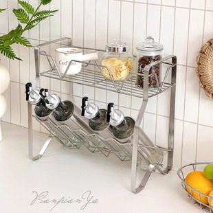 厨房不锈钢调料架台面斜放多功能置物架油盐酱醋瓶罐调料收纳架子