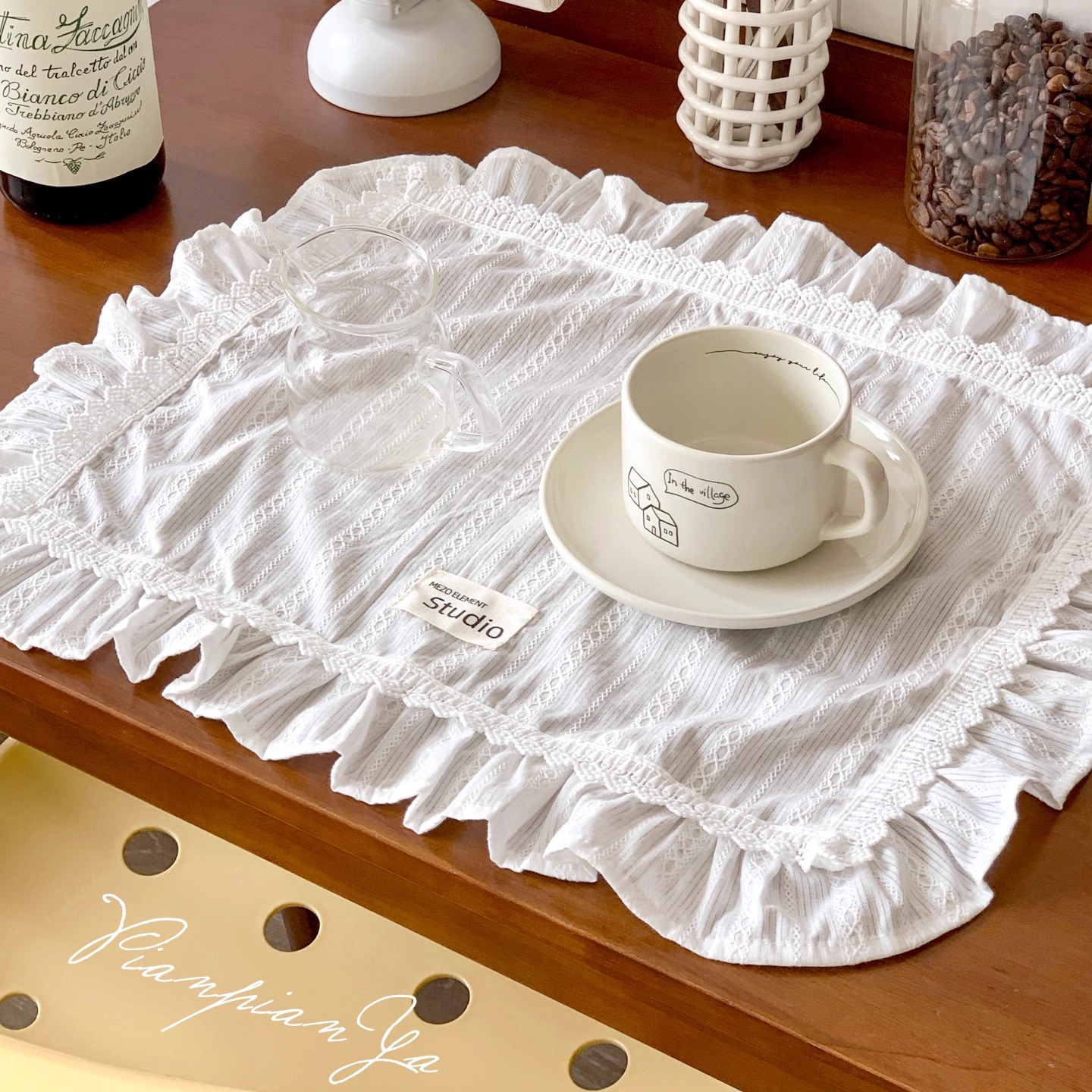 法式荷叶边布艺餐垫ins风茶几装饰桌垫氛围感拍照道具装饰背景布