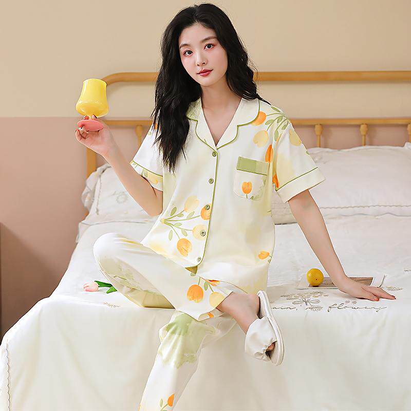 睡衣女夏季2025新款纯棉翻领短袖