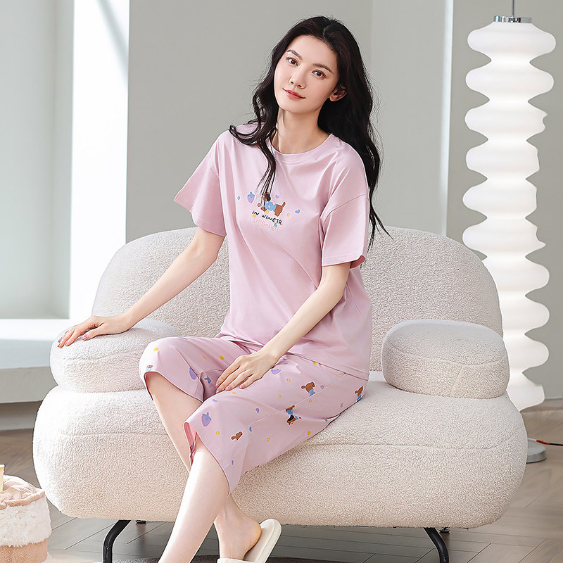 夏季爽棉棉质女可外穿睡衣套装