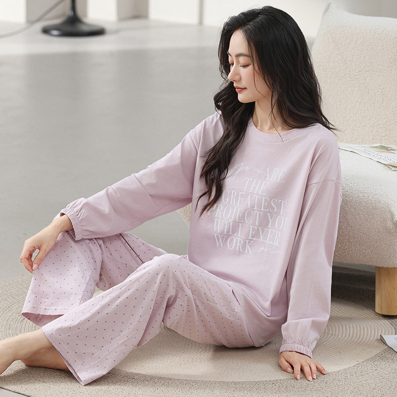 春秋新款纯棉女休闲长袖睡衣