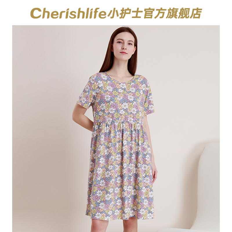 小护士睡裙女士夏季薄款纯棉短袖家居服睡衣宽松大码休闲外穿裙子