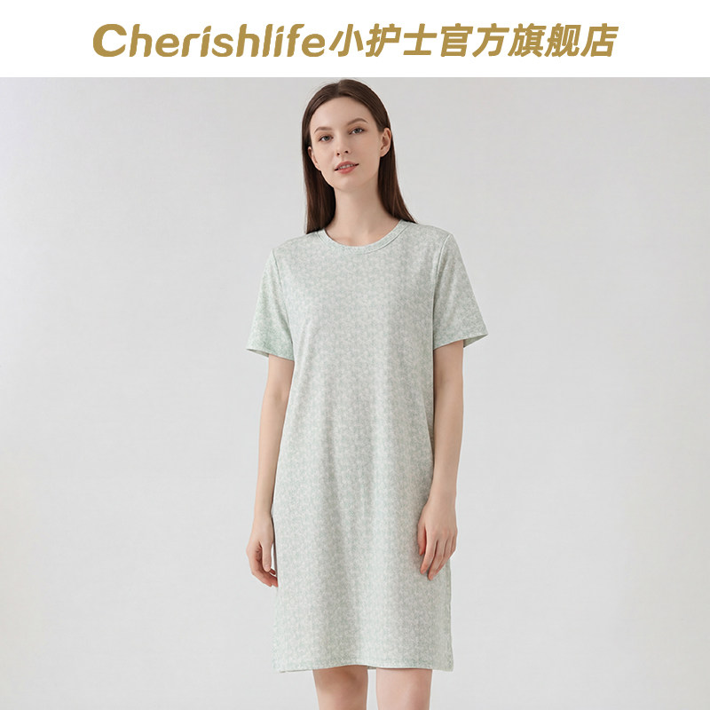 小护士短袖裙子女薄款纯棉睡裙宽松大码可外穿休闲家居服睡衣中裙