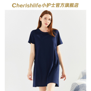 小护士睡裙女夏季薄款休闲短袖家居服宽松外穿抽绳睡衣连衣裙中裙