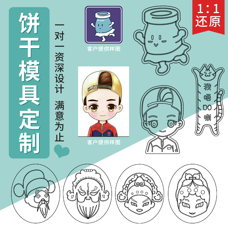 定制动漫卡通饼干模具建筑文字曲奇翻糖切模按压式印花烘焙工具