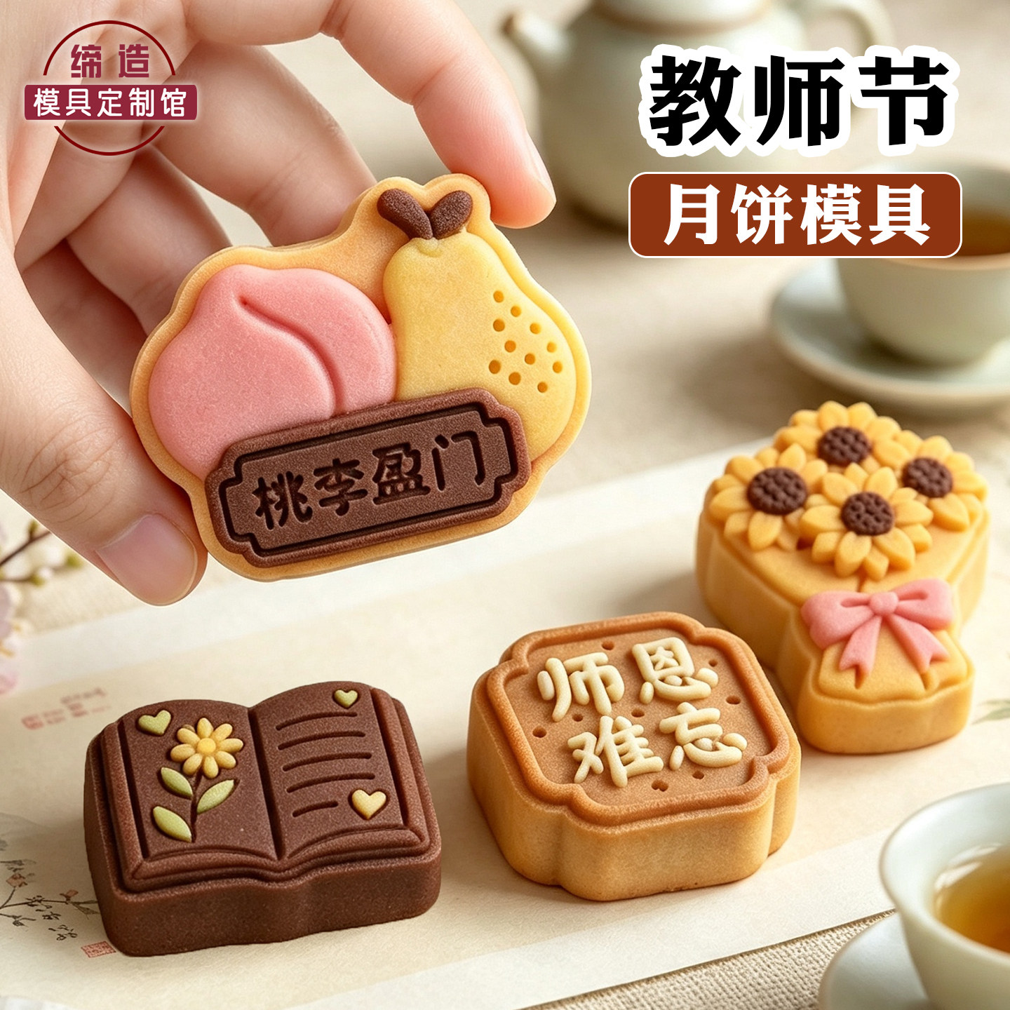 教师节卡通月饼模具老师礼物图片