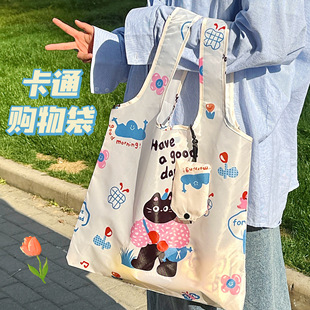 ins风可折叠收纳购物袋大容量环保袋高颜值手提袋便携超市买菜袋