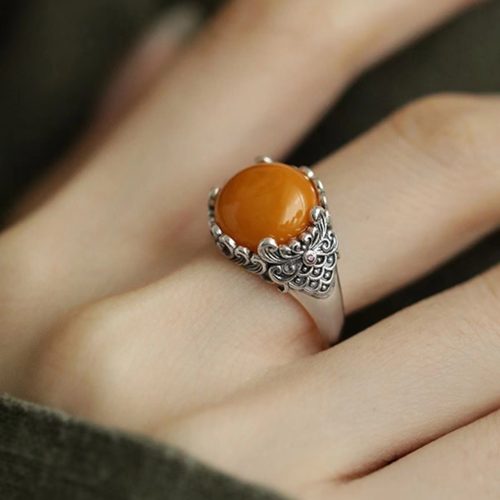 天然蜜蜡祥云S925银戒指女轻奢高级感复古不掉色开口可调节食指环