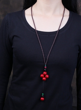 凤仪（饰品）长款红色毛衣链复古挂件百搭配饰民族风链子挂饰女秋