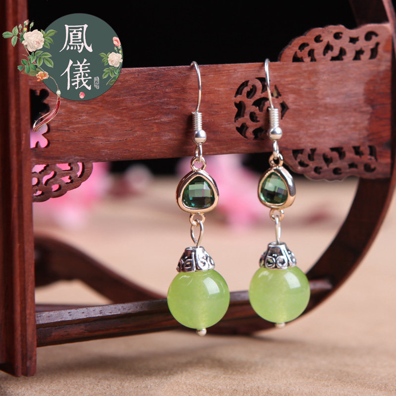 凤仪(饰品)心形长款耳坠吊坠复古耳环民族风耳饰耳夹淑女冷淡风