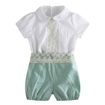 欧美西班牙风男童短袖短裤周岁摄影infant clothes套装