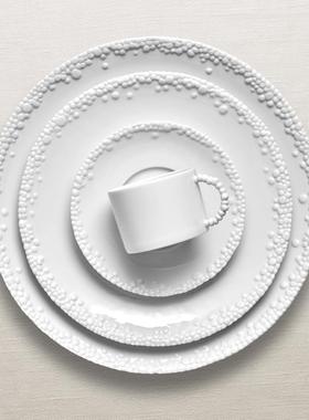 L'OBJET进口手绘圆形宫廷风欧式HAAS白色盘碟碗茶杯浓缩咖啡杯