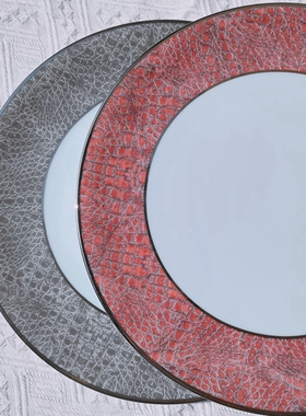 LEGLE进口法国丽固31cm大盘平盘秀盘丽光铂影红色蛇纹盘子欧式英