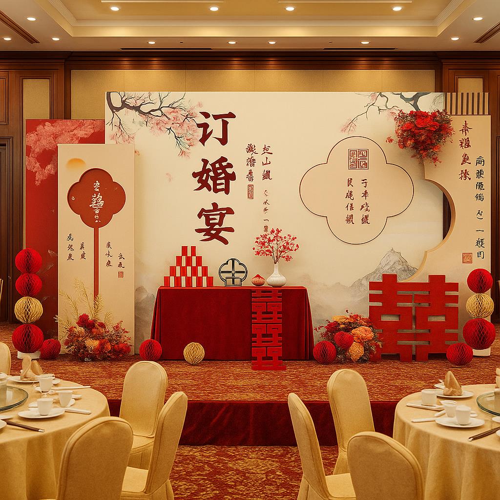 酒店订婚布置装饰高级感简约摆台全套气球女方家里布置结婚纯色系