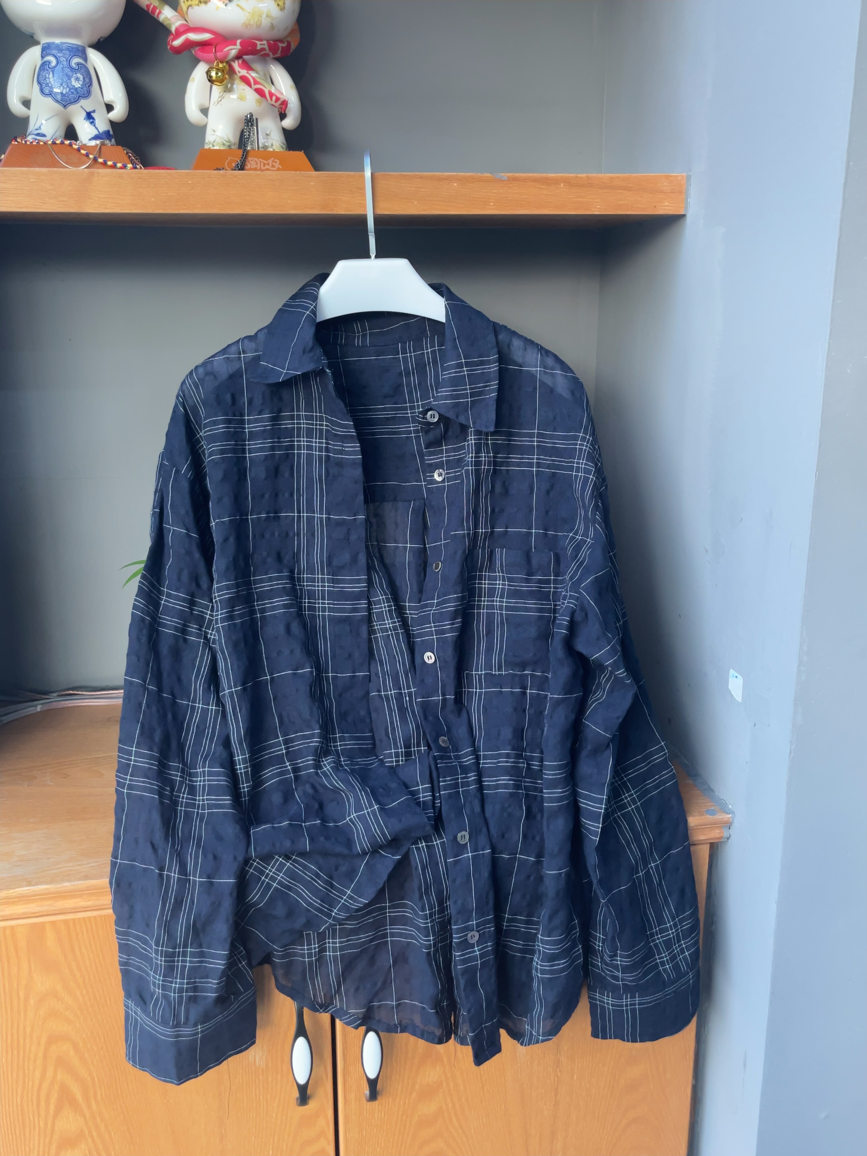 MAY MKON韩国复古格子长袖衬衫女宽松慵懒风上衣百搭松弛感叠穿