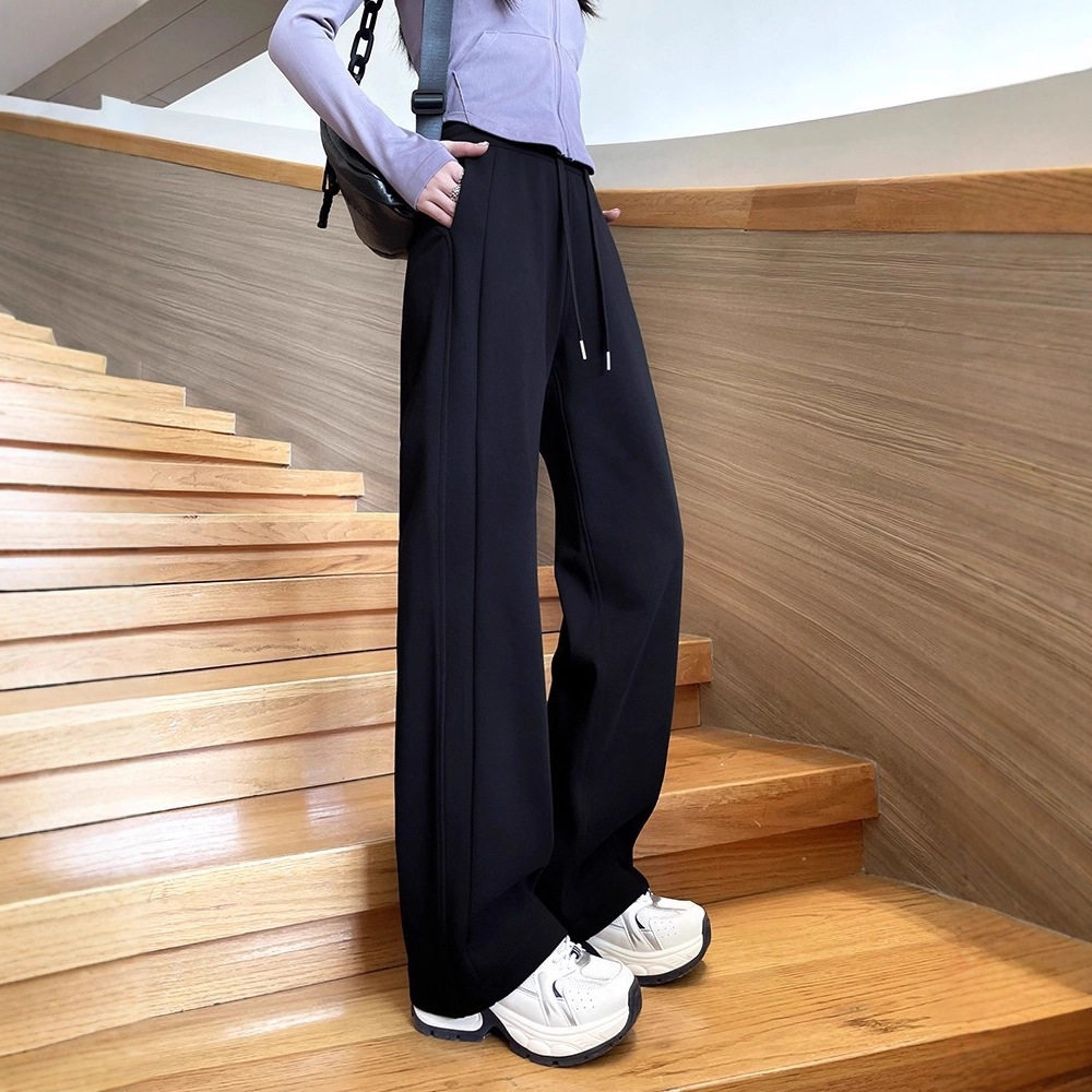 黑色运动裤女春夏季薄款2026新款高腰直筒阔腿裤窄版香蕉休闲卫裤