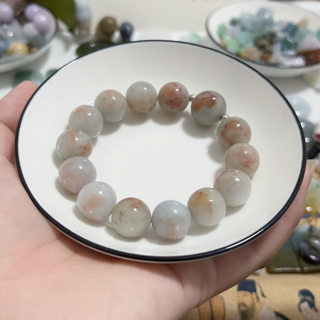 天然a货翡翠洒进红翡特色手串卡13-14