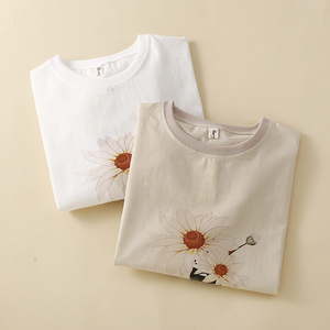 RM21215#文艺复古上衣夏季印花宽松薄款短袖t恤